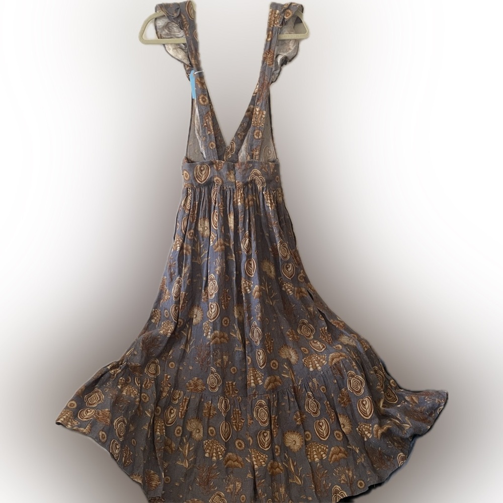 CAROLINA K Penelope Flutter Sleeve Maxi Dress Grey Linen Sea Beach Print - Picture 8 of 10